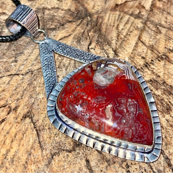 Deep Redish Brown Crazy Lace Agate Pendant 2 1/2” - Picture 7 of 16